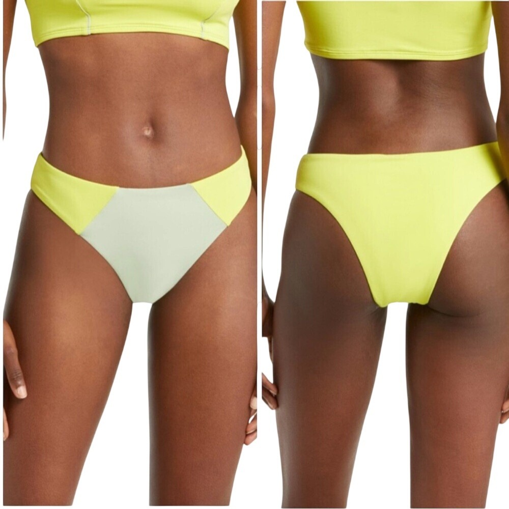 VERO‎ MODA Emma Color block Bikini Bottoms, Bright Yellow/Green, Large, NWT